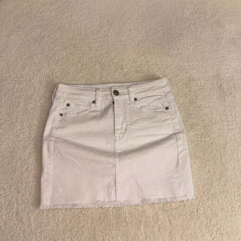 American Eagle Denim Mini Skirt Size 4 White Raw Hem